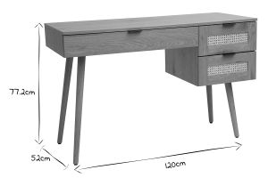 Bureau finition bois clair, cannage rotin et métal noir 3 tiroirs L120 cm MANILLE