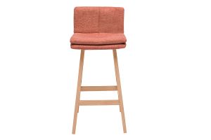 Tabouret de bar en tissu effet velours texturé terracotta et bois (lot de 2) JOAN