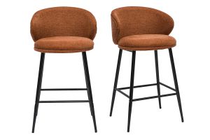 Tabourets de bar design en tissu effet velours texturé terre brûlée et métal noir (lot de 2) ROSALIE