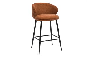Tabourets de bar design en tissu effet velours texturé terre brûlée et métal noir (lot de 2) ROSALIE
