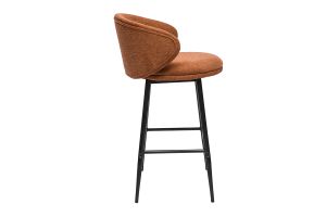 Tabourets de bar design en tissu effet velours texturé terre brûlée et métal noir (lot de 2) ROSALIE