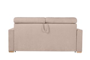 Divano letto con poggiatesta regolabili in tessuto effetto velluto beige a 3 posti con materasso da 18 cm NORO