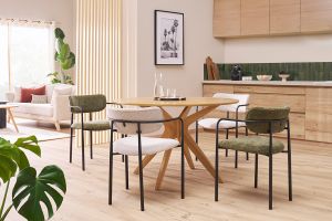 Chaises en tissu effet velours texturé vert kaki et métal noir (lot de 2) SWIFT