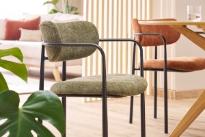 Chaises en tissu effet velours texturé vert kaki et métal noir (lot de 2) SWIFT