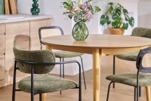 Chaises en tissu effet velours texturé vert kaki et métal noir (lot de 2) SWIFT