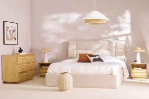 Suspension en coton écru et cannage rotin naturel D50 cm HAIKO