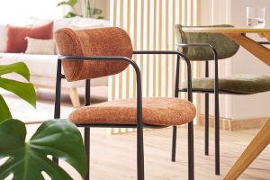 Chaises en tissu effet velours texturé terre brûlée et métal noir (lot de 2) SWIFT