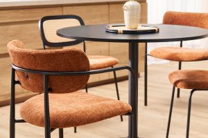 Chaises en tissu effet velours texturé terre brûlée et métal noir (lot de 2) SWIFT