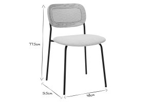 Chaises design en tissu effet velours texturé beige, métal noir et cannage rotin (lot de 2) MIRANDA