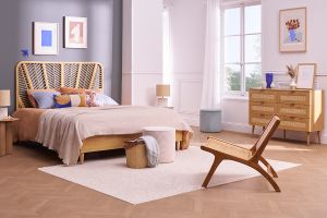 Commode finition bois clair, cannage en rotin et métal noir 6 tiroirs L120 cm MANILLE