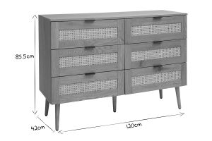 Commode finition bois clair, cannage en rotin et métal noir 6 tiroirs L120 cm MANILLE