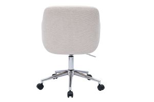 Chaise de bureau à roulettes en tissu chenille beige, bois clair et métal chromé EARL