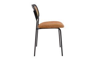 Chaises design en tissu effet velours texturé terre brulée, métal noir et cannage rotin (lot de 2) MIRANDA