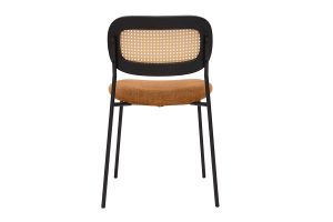 Chaises design en tissu effet velours texturé terre brulée, métal noir et cannage rotin (lot de 2) MIRANDA