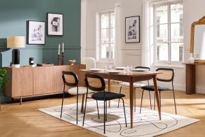 Chaises design en velours noir, métal noir et cannage rotin (lot de 2) MIRANDA