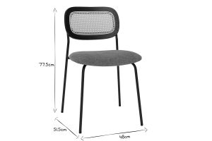 Chaises design en tissu effet velours texturé terre brulée, métal noir et cannage rotin (lot de 2) MIRANDA