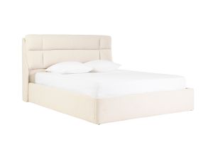Lit coffre 2 places 160x200 cm en tissu texturé beige HONO