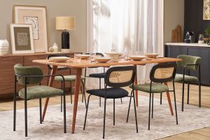 Chaises design en velours noir, métal noir et cannage rotin (lot de 2) MIRANDA