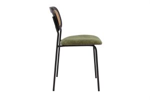 Chaises design en tissu effet velours texturé vert kaki, métal noir et cannage rotin (lot de 2) MIRANDA