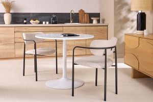 Sedie in tessuto beige testurizzato e metallo nero (set di 2) SWIFT