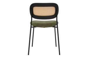 Chaises design en tissu effet velours texturé vert kaki, métal noir et cannage rotin (lot de 2) MIRANDA