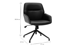 Chaise de bureau design pivotante 360° noire, bois foncé et métal noir MARLOW