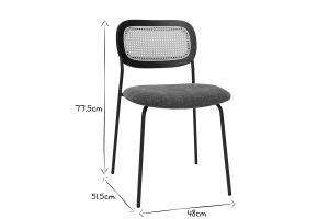 Chaises design en tissu effet velours texturé vert kaki, métal noir et cannage rotin (lot de 2) MIRANDA