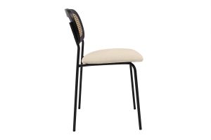 Chaises design en tissu effet velours texturé beige, métal noir et cannage rotin (lot de 2) MIRANDA