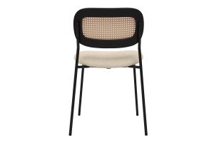 Chaises design en tissu effet velours texturé beige, métal noir et cannage rotin (lot de 2) MIRANDA