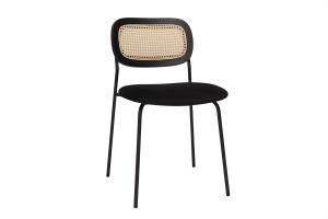 Chaises design en velours noir, métal noir et cannage rotin (lot de 2) MIRANDA