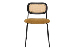 Chaises design en tissu effet velours texturé bronze, métal noir et cannage rotin (lot de 2) MIRANDA