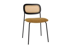 Chaises design en tissu effet velours texturé bronze, métal noir et cannage rotin (lot de 2) MIRANDA
