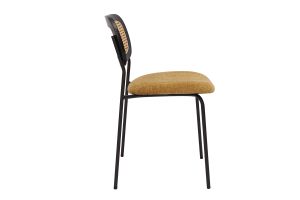 Chaises design en tissu effet velours texturé bronze, métal noir et cannage rotin (lot de 2) MIRANDA