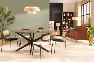 Chaises design en velours noir, métal noir et cannage rotin (lot de 2) MIRANDA