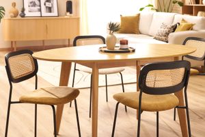 Chaises design en tissu effet velours texturé bronze, métal noir et cannage rotin (lot de 2) MIRANDA