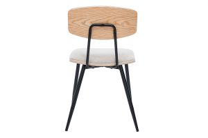 Chaises vintage en bois clair chêne assises tissu chenille beige et métal noir (lot de 2) JOLINE