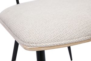 Chaises vintage en bois clair chêne assises tissu chenille beige et métal noir (lot de 2) JOLINE