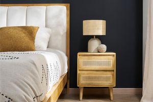 Tables de chevet en bois manguier massif et cannage rotin avec rangements 2 tiroirs (lot de 2) ACANGE