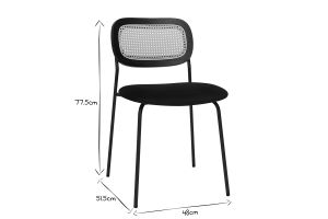 Chaises design en velours noir, métal noir et cannage rotin (lot de 2) MIRANDA