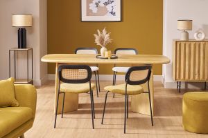 Chaises design en tissu effet velours texturé bronze, métal noir et cannage rotin (lot de 2) MIRANDA