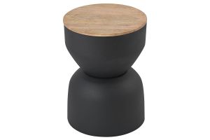 Table d'appoint ronde design avec rangement en métal gris anthracite et bois manguier massif D30 cm YOYO