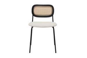 Chaises design en tissu effet laine bouclée blanc, métal noir et cannage rotin (lot de 2) MIRANDA