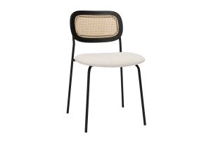 Chaises design en tissu effet laine bouclée blanc, métal noir et cannage rotin (lot de 2) MIRANDA