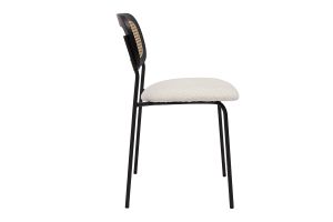 Chaises design en tissu effet laine bouclée blanc, métal noir et cannage rotin (lot de 2) MIRANDA