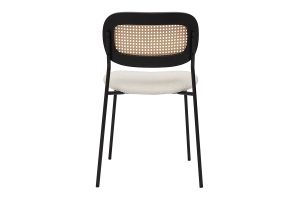 Chaises design en tissu effet laine bouclée blanc, métal noir et cannage rotin (lot de 2) MIRANDA
