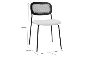 Chaises design en tissu effet laine bouclée blanc, métal noir et cannage rotin (lot de 2) MIRANDA