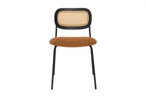Chaises design en tissu effet velours texturé terre brulée, métal noir et cannage rotin (lot de 2) MIRANDA