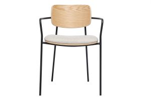 Chaises en bois clair chêne, tissu effet velours texturé beige et métal noir (lot de 2) SUSAN