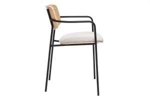 Chaises en bois clair chêne, tissu effet velours texturé beige et métal noir (lot de 2) SUSAN