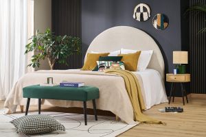 Tables de chevet rondes avec tiroir bois clair et métal noir (lot de 2) KORAL